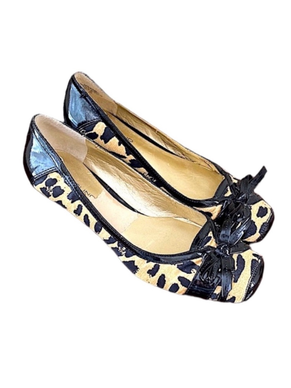 Bandolino Animal Print Black Patent SZ 6 Preppy Casual Chic Office Flat Shoes